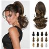 Sofeiyan Estensione coda di cavallo 33 cm Clip lunga coda di cavallo riccia in estensione dei capelli artiglio Parrucchino sintetico dall'aspetto naturale per le donne, Marrone scuro/ramato dorato