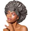 BONNET QUEEN Cuffia Seta Capelli Notte Regolabili Cuffia Capelli Ricci Bonnet con Lacci Lunghi Morbida e Protettiva Anti-crespo, Grigio Dorata