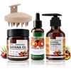 SHOWHEEL 4 Pezzi Olio Batana Capelli, Batana Olio Shampoo + BatanaCrema + Batanaoil for Hair Growth+ Spazzola Massaggio Cuoio Capelluto, per Più Sani, Più Spessi