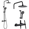 ROWINNAO Colonna Doccia con Ottone Miscelatore Nero, Rotondo Sistema Doccia Senza Termostato, Set Doccia Altezza Regolabile 80-117cm, Set Miscelatore Doccia con Soffione 23cm, Doccetta 3 Funzioni