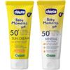 Chicco Set Protezione Solare da Viaggio, Crema Solare SPF50+ 75ML e Crema Solare Minerale SPF50+ 75ML, per la Pelle Sensibile del Bambino, Resistente all'Acqua, 0 Mesi+