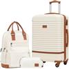 COOLIFE Set di Valigie,Trolley da Viaggio con 4 Rotelle Girevoli a 360° TSA Serratura 1 zaino da viaggio e 1 Borsa da toilette Incluso (Albicocca/Bianco, Set di valigie 3pzs (24))