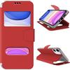 N NEWTOP Cover Compatibile per iPhone 11, HQ Windows Notifiche Display Risposta Finestra Custodia Libro Flip Magnetica Simil Pelle Stand Protettiva Finestre per Visualizzare Notifiche (Rosso)