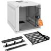Tecmojo Armadio di Rete da 10 Pollici 6U per Montaggio a Parete, Profondità 330mm, con Ripiano Rack, Griglie con Spazzole, Portata 50kg, Porta in Vetro, Imballaggio Piatto, Bianco