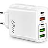 AXFEE Caricatore USB C, 65 W, caricatore rapido, 5 porte, caricatore multiplo con tipo C e USB-A, PD 3.0 Power Adapter Type-C, per iPhone 16 15 14 Pro Max 13 Samsung, bianco