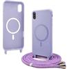 Bigcousin Magnetica Cover con Cordino per iPhone XR,[Compatibile con MagSafe], Cover in Silicone, Regolabile Cordino da Collo Nylon Catena Collana Tracolla,Viola