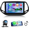 NHOPEEW 4+64G Autoradio per Jeep Compass 2017-2019 con Carplay Android Auto - Schermo incell da 10 pollici Supporto WiFi GPS Comandi al volante + Telecamera di retromarcia