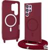 Bigcousin Magnetica Cover con Cordino per Samsung Galaxy S25 Ultra,[Compatibile con MagSafe], Cover in Silicone, Regolabile Cordino da Collo Nylon Catena Collana Tracolla,Rosso