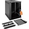 Tecmojo Armadio di Rete da 10 Pollici 9U, Profondità 330mm, per Montaggio a Parete, con Ripiano Rack, Griglie con Spazzole, Portata 50kg, Porta in Vetro, Imballaggio Piatto, Nero