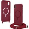 Bigcousin Magnetica Cover con Cordino per iPhone XS Max,[Compatibile con MagSafe], Cover in Silicone, Regolabile Cordino da Collo Nylon Catena Collana Tracolla,Rosso