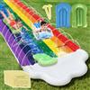 SKIKHN Pista Scivolo Acqua Doppio da Giardino,480x140CM Scivolo Acquatico Giardino,con Irrigatore e 2 Tavole Gonfiabili,5 Toppa di Riparazione,per Festa Estiva,Prato,attività Acquatiche All'Aperto