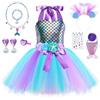 TOLOYE Vestito da principessa per bambini, costume da sirena, con fascia e collana, per feste di compleanno, Natale, cosplay