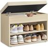 VASAGLE Panca Scarpiera, Scarpiera Ingresso con Sedile Imbottito, 3 Scomparti, 30 x 60 x 44 cm, per Corridoio Camera da Letto Soggiorno, Beige Naturale LHS020K01