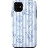Coastal Doodle Nautical Aesthetic Stripe Custodia per iPhone 11 Estetica nautica estiva con conchiglie a righe blu