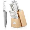 D.Perlla Set Coltelli da Cucina Professionale, Ceppo Coltelli in Acciaio 14 Pezzi, Ceppo Autoaffilante, Blocco Coltello in Legno, Bianco