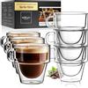ElbFuchs® Tazze da espresso 6x150 ml impilabili | Bicchieri da caffè a doppia parete con manico | Tazze termiche in vetro ideali per moka ed espresso