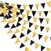 pinkblume Ghirlanda di bandierine triangolari in tessuto nero e oro, 9 m, a doppia faccia, metallizzata, olografica, per laurea, compleanno, matrimonio, baby shower, anniversario, addio al nubilato, decorazioni