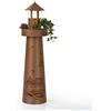Hoberg Piantana a LED | Design a faro | Aspetto ruggine | Adatta per interni ed esterni | Illuminazione a LED | Timer 6h | Senza fili | Con vassoio per piante | Altezza circa 80 cm