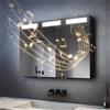 SVNR Armadio a specchio da 90 x 65 cm, con illuminazione a LED, per bagno, 3 porte, con Bluetooth, interruttore touch, anti-appannamento e presa (nero)