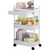 DUOJIN Carrello Multiuso in Plastica a 3 Livelli con Maniglia, Carrello Portaoggetti Multifunzione con Cestini in Rete e Ruote Bloccabili per Bagno, Cucina, Ufficio, Aula (Bianco)