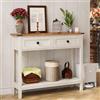 Trironsun - Tavolo consolle rustico con 2 cassetti per corridoio, tavolo da divano rustico con ripiano aperto, corridoio in legno per camera da letto e soggiorno (bianco antico)