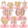 Voxisroma 9 decorazioni per 60° compleanno, 60° compleanno, donne, oro rosa, a nido d'ape, centrotavola per compleanno, 60° compleanno, decorazione per le donne, per il compleanno
