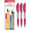 STABILO Marathon - Penna a sfera retrattile, punta fine da 0,7 mm, confezione da 3, colore: rosso