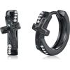 ZIPPICE Orecchini a cerchio a croce neri in argento 925, piccoli, ipoallergenici, diametro 15 mm, piccoli orecchini a cerchio a croce, unisex, idea regalo per uomo e donna