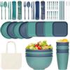 WUSUPU 55 Pezzi Set di Stoviglie da Campeggio,Stoviglie da Picnic di Stoviglie con Piatto Ciotola Cucchiaio Forchetta Coltello per 4 Persone, Per Pasti In Famiglia Picnic E Campeggio