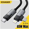 Essager Cavo ad angolo retto 2 in 1 PD 65W 29W Cavo dati a gomito di ricarica rapida per iPhone 15 14 13 MacBook Lenovo Asus Dell iPad Pro