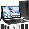 URAO Tablet URAO Android 15 da 10.1 Pollici, 20GB RAM, 64GB ROM, 5-core, Doppia Fotocamera, Set Tablet PC con Tastiera/Custodia/Mouse/Stilo/Auricolari