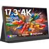 Amoudo 4K Monitor portatile da 17,3 pollici 3840 x 2160 Monitor portatile IPS 100% sRGB, estensione monitor per laptop/PC/Mac/telefono/PS5