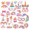 WOFEU Puntelli della cabina fotografica dell'unicorno dell'arcobaleno, kit di puntelli fai da te della festa a tema unicorno, puntelli di cartoncino unicorno per la festa di compleanno della doccia del bamb