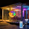 RJEDL 3 IN 1 Tenda Luminosa Natale 3x3 m, 300 LED Ghirlanda di luci a energia solare, 8 modalità, Cascata Luci con alimentazione USB, impermeabile IP65 con telecomando, timer e funzioni di memoria, bi