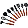 STONELINE Back To Nature Set di Utensili da Cucina con Supporto Pratico, Maniglie in Effetto Legno, plastica, Nero, 35,5 x 15,5 x 10,5 cm, 9 unità