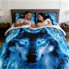 Homemissing Wolf Bedding Bambino Safari Animali Set copripiumino Cool Wildlife Wildlife Letti Set Glitter Blu Lupo Selvaggio Luce Biancheria Da Letto Ragazzi Ragazze Morbida Microfibra King Size
