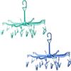 TAFACE 2 stendibiancheria, 16 clip per appendere calze, gancio pieghevole per biancheria intima, stendibiancheria portatile, girevole a 360°, adatto per biancheria intima, calze, asciugamani (blu, verde)