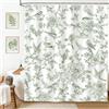 hometrixx Tenda Doccia Retrò Cottage 180 x 180 cm Fiori Verde Salvia Floreale Uccelli Poliestere Impermeabile Tenda Vasca da Bagno con 12 Ganci Lavabile in Lavatrice per Casa Hotel