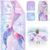 Cyiecw 75 x 150 cm, telo mare a forma di sirena, per ragazze, ad asciugatura rapida, asciugamano da spiaggia con tasca, asciugamano in microfibra, ultra assorbente, per spiaggia, viaggi, nuoto (3)