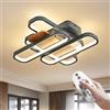 OKELI Lampadario LED Nero con Cornice in Legno, Plafoniera Moderna Dimmerabile da 45 Cm per Camera da Letto con Telecomando, 3000 K-6500 K, 90 W, Lampada Ideale per Cucina e Sala da Pranzo