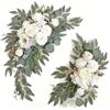 AQCQDQ Set di 2 fogli di fiori artificiali per matrimonio, ghirlanda di fiori, fiori di nozze, ghirlanda, seta, peonia, matrimonio, cartello di benvenuto (bianco, 2 pezzi)