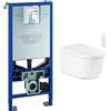 GROHE Sensia WC sospeso con doccia WC senza brida e Rapid SLX 3 in 1, sistema di installazione del telaio della cassetta di scarico nascosta con piastra di scarico cromata Skate Cosmopolitan S
