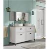 Muebles Pitarch | Mobile da bagno doppio con lavabi in ceramica inclusi, larghezza 120cm, con piedi, cassetti a chiusura lenta, 2 porte, per lavabi da appoggio, Bianco e Rovere ,Vintage