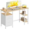 VASAGLE Scrivania per Computer, Tavolo da Ufficio, Scrivania con 3 Ripiani, 2 Cassetti, 127 x 50 x 76 cm, per Ufficio, Soggiorno, Stile Industriale, Rovere Naturale e Bianco Opaco LWD103YD01