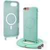 Bigcousin Magnetica Cover con Cordino per iPhone 8 / iPhone SE 2020/2022,[Compatibile con MagSafe], Cover in Silicone, Regolabile Cordino da Collo Nylon Catena Collana Tracolla,Verde menta