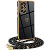 Mkej Custodia con Collana per Samsung galaxy A23 5G/4G, Cover Donna Cuore amore con Cordino, Case con Laccio Tracolla Elettrolitico TPU Cover con Collana per Samsung galaxy A23 5G/4G - oro nero