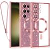Kokio Magnetica per Samsung Galaxy S23 Ultra 5G Cover Glitter,Con 1* Cordini,Compatibile con MagSafe,Glitterata Custodia per Womem Girl,Con Protezione dell Obiettivo Fotocamera,Rosa