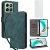 IUQXU Cover per Honor X6B Libro con Pellicola Vetro Temperato [Blocco RFID] Antiurto Supporto Custodia in Pelle Portafoglio per Honor X 6B HonorX6B Verde