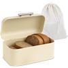 Relaxdays Cassetta Portapane con Coperchio Metallo, Sacchetto Pane, 15,5x30x21 cm, Contenitore Salvafreschezza, Beige