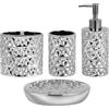 RXLVCKY Set di accessori da bagno in argento, set completo di 4 accessori in ceramica, dispenser di sapone diamantato e portaspazzolino argentato, set per lavabo da bagno, decorazione moderna per il bagno